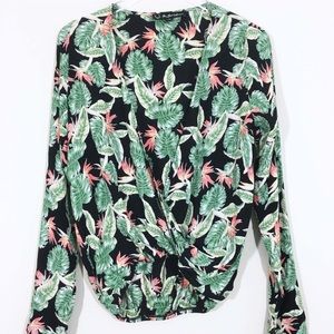 For Love And Lemons Leafy Green and Pink Crop Top